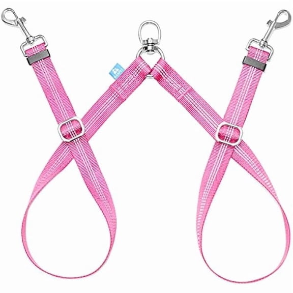 Double Dog Leash Splitter, Tangle Free Dual Dog Leash Coupler, Two Dog Walking and Training Extension for Small Medium or Large Dogs (1.0'' x 20~32 Inch, Pink)