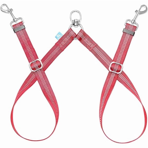 Double Dog Leash Splitter, Tangle Free Dual Dog Leash Coupler, Two Dog Walking and Training Extension for Small Medium or Large Dogs (1.0'' x 20~32 Inch, Red)