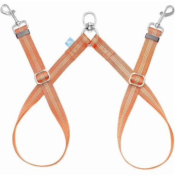 Double Dog Leash Splitter, Tangle Free Dual Dog Leash Coupler, Two Dog Walking and Training Extension for Small Medium or Large Dogs (3/4'' x 20~32 Inch, Orange)