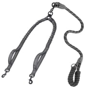 Double Dog Leash with 2 Handles, 360 Swivel No Tangle Dual Dog Leash, Comfortable Shock Absorbing Reflective Bungee for Two Pets (18~120 lbs, Black)
