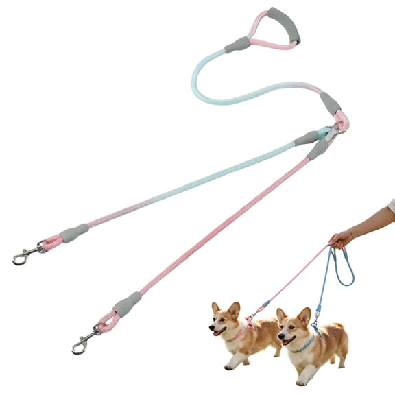 Double Dog Leash, Walking Training Lead with Foam Handle, Gradient Nylon Rope, Lead Coupler for Small to Medium Dogs _ Pink