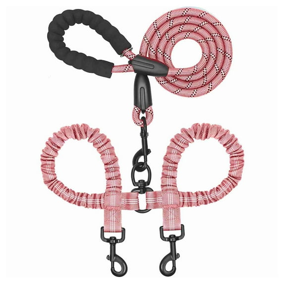 Double Dog Leash, 360 Degree Swivel, No-Tangle, Shock Absorbing Bungee