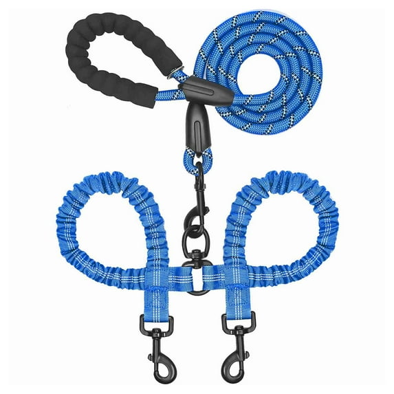 Double Dog Leash, 360° Swivel, No-Tangle, Shock Absorbing Bungee, Black