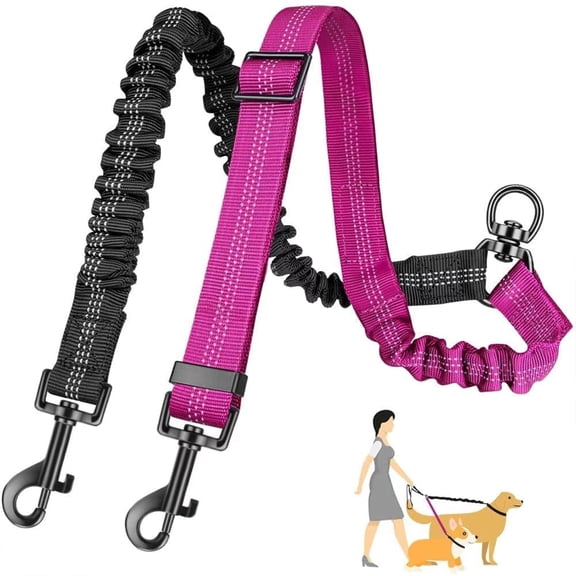 Double Dog Leash for Two Dogs, 2 Dog Leash No Tangle Adjustable Bungee Splitter