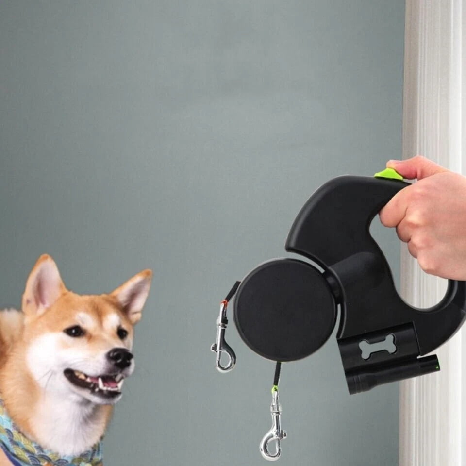 Double Dog Retractable Leash, Reflective 10ft Dual Pet Walking Lead, Heavy Duty No-Tangle Leash for 2 Dogs with Ergonomic Handle, Up to 50 lbs Each