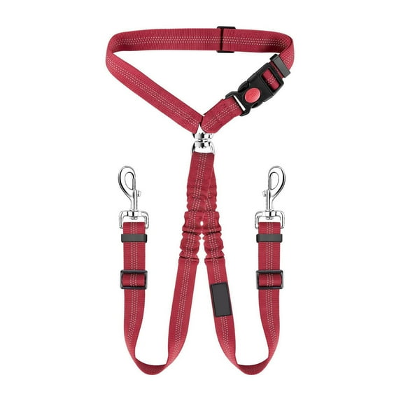 Double Dog Seat Belt New Pet Car Headrest Seat Belt, Anti Tangling, Adjustable Elastic Bungee, for Travel with Two Dogs