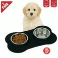 thumbnail image 1 of Double Dog and Cat Bowls with Anti-Overflow & Anti-Skid Food Mat, Ideal for Small Pets (Small), 1 of 5