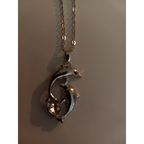 Double Dolphin Charm necklace (Clear Pendant)