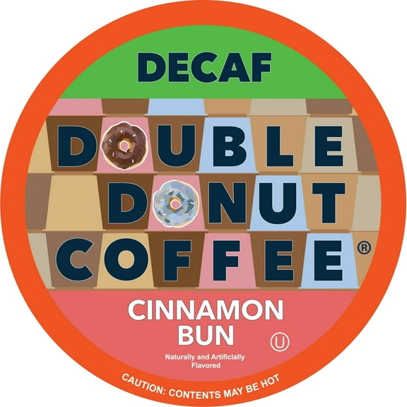 Double Donut Cinnamon Bun Decaf Coffee Pods, Medium Roast, 24 Count for Keurig K Cup Machines