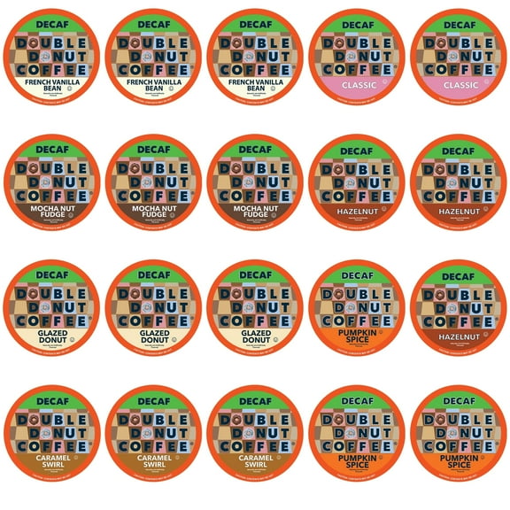 Double Donut Coffee Decaf Flavored Coffee Single Serve Cups For Keurig K Cup Brewer Variety Pack Sampler, 20Count