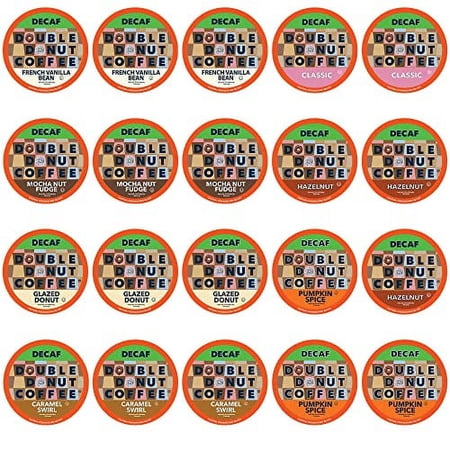 Double Donut Coffee Decaf Flavored Coffee Single Serve Cups For Keurig K Cup Brewer Variety Pack Sampler, 20Count