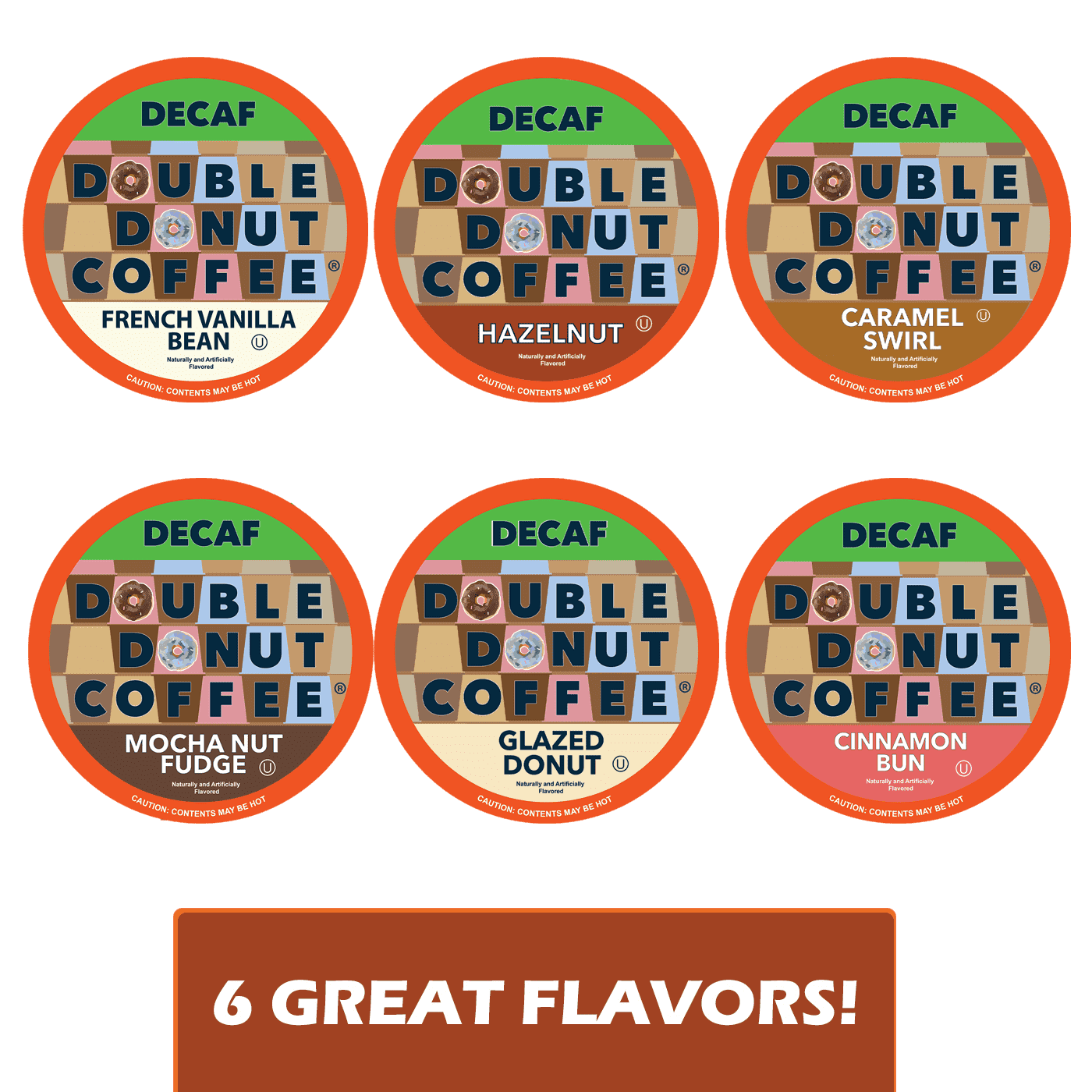 Double Donut Coffee Decaf Variety Pack, Decaf Flavored Coffee For Keurig K Cup Brewers, 72 Count