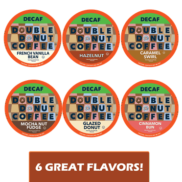 Double Donut Coffee Decaf Variety Pack, Decaf Flavored Coffee For Keurig K Cup Brewers, 72 Count