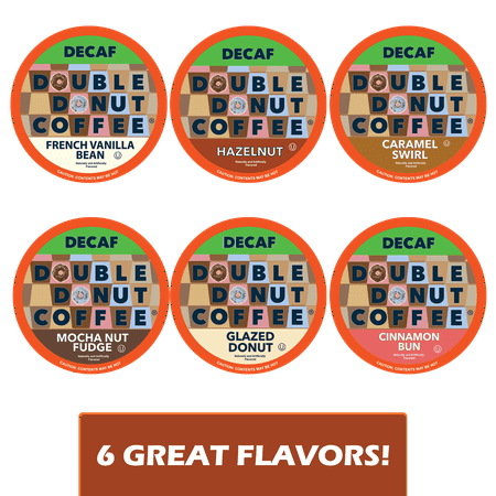 Double Donut Coffee Decaf Variety Pack, Decaf Flavored Coffee For Keurig K Cup Brewers, 72 Count