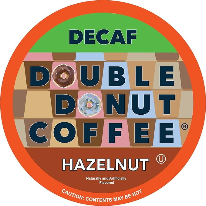 Double Donut Coffee Hazelnut Decaf Coffee Pods Medium Roast Decaffeinated Coffee Pods with Nutty Hazelnut Flavor for Keurig K Cup Machines