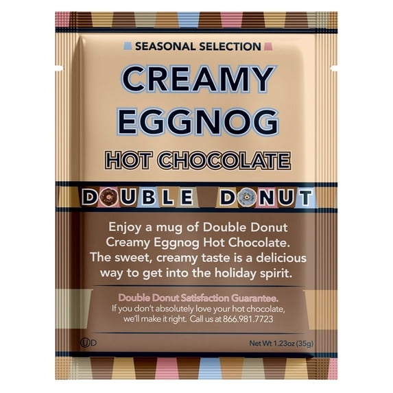 Double Donut Creamy Eggnog Hot Chocolate Mix Packets, Flavored Hot Cocoa Mix Packets, 18 Count