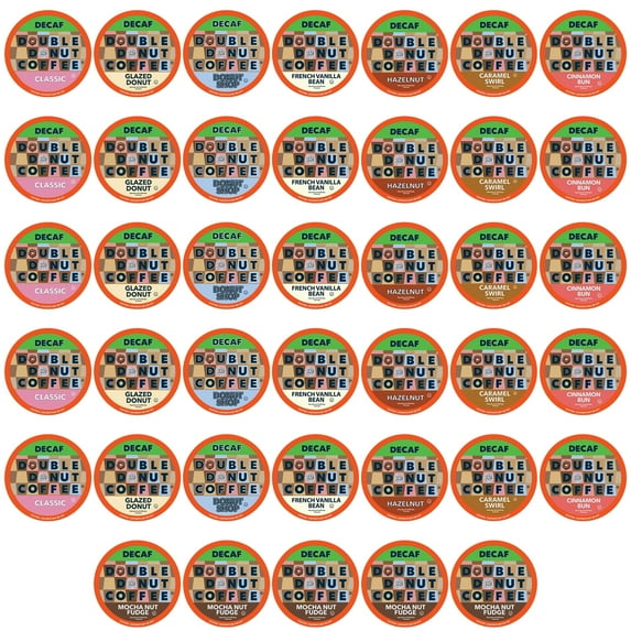 Double Donut Decaf Coffee Pods Variety Pack, Medium Roast Coffee Pods, Single Serve Coffee for Keurig K Cups Machines, 40 Count