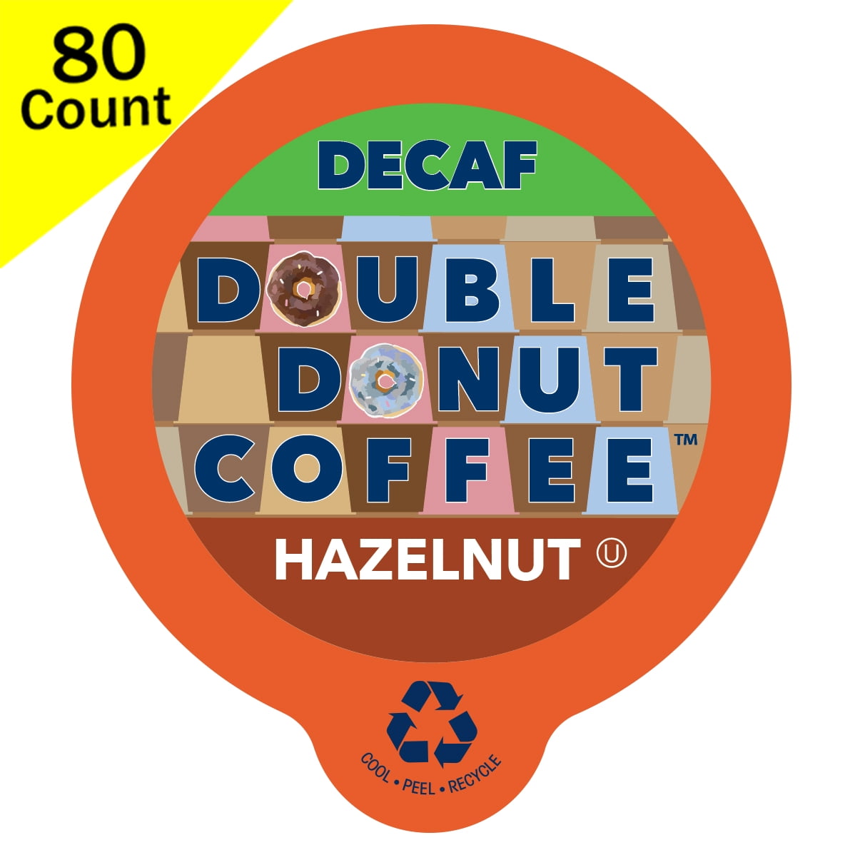 Double Donut, Decaf Hazelnut Flavored Coffee Single Serve Cups, 80 Ct