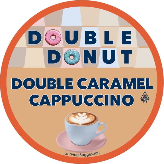 Double Donut Double Caramel Cappuccino Pods, 24 Count Premium Flavored Cappuccino K-Cup Pods, 100% Arabica for Keurig Machines