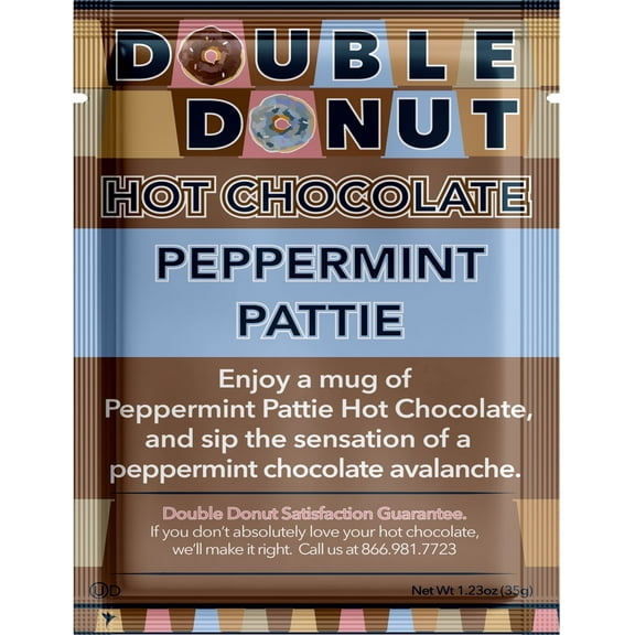 Double Donut Flavored Hot Chocolate Packets, Peppermint Pattie, Peppermint Hot Chocolate, Hot Peppermint Cocoa Mix, 32 Count