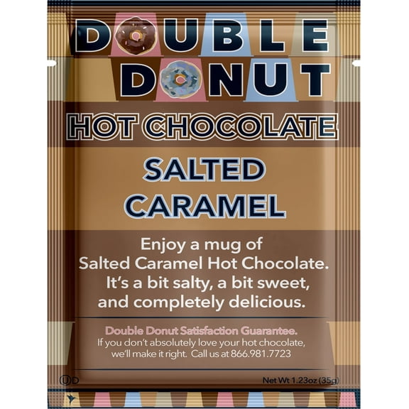Double Donut Flavored Hot Chocolate Packets, Salted Caramel, Salted Caramel Hot Chocolate, Hot Cocoa Mix, 32 Pouches per Pack