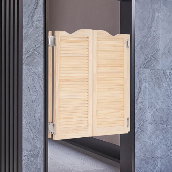 Double Door, 91cm/35.83in Pine Wood & Aluminum Alloy, 180 Degrees Non-Rebound Opening, Wall-Mounted Quick Installation, Noise-Isolation Partition, Ideal for Bars & Corridors