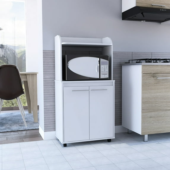 Double Door Cabinet - Caster Wheels with Lock - Utility Room - Movable Storage