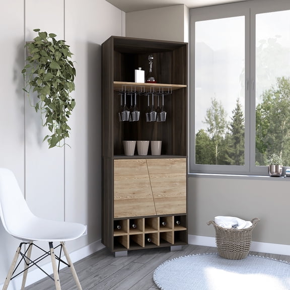 Double Door Cabinet Corner Bar, Ten Built-in Wine Rack, Two Shelves, Modern Living Area Cabinet, Bar With Shelves