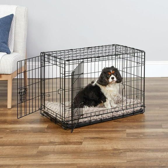 Double Door Dog Crate 30 Inch, Leak-Proof Pan, Floor Feet, Patented Safety Features