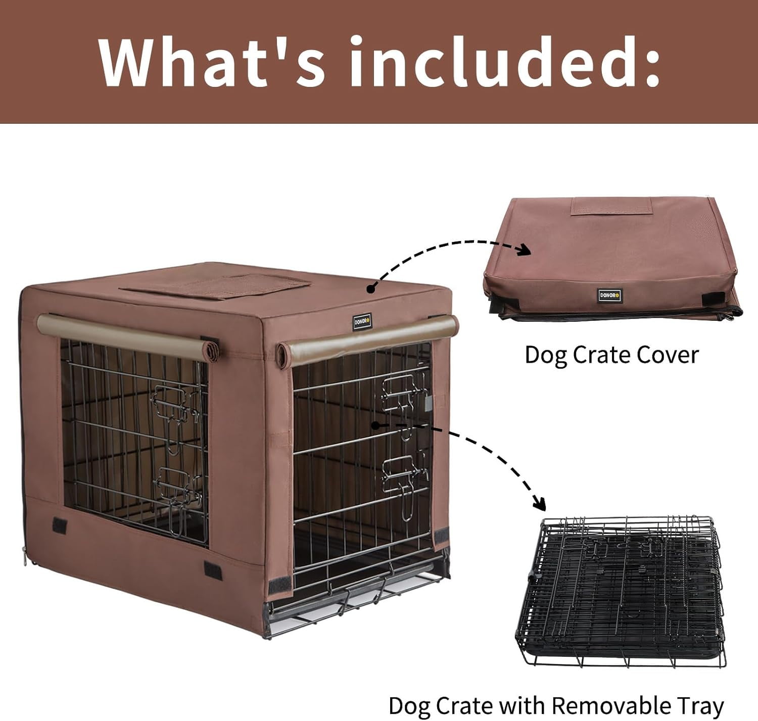 Double Door Dog Crate for Small Dogs with Cover and Tray, Collapsible Metal Kennel for Indoor Outdoor Transport