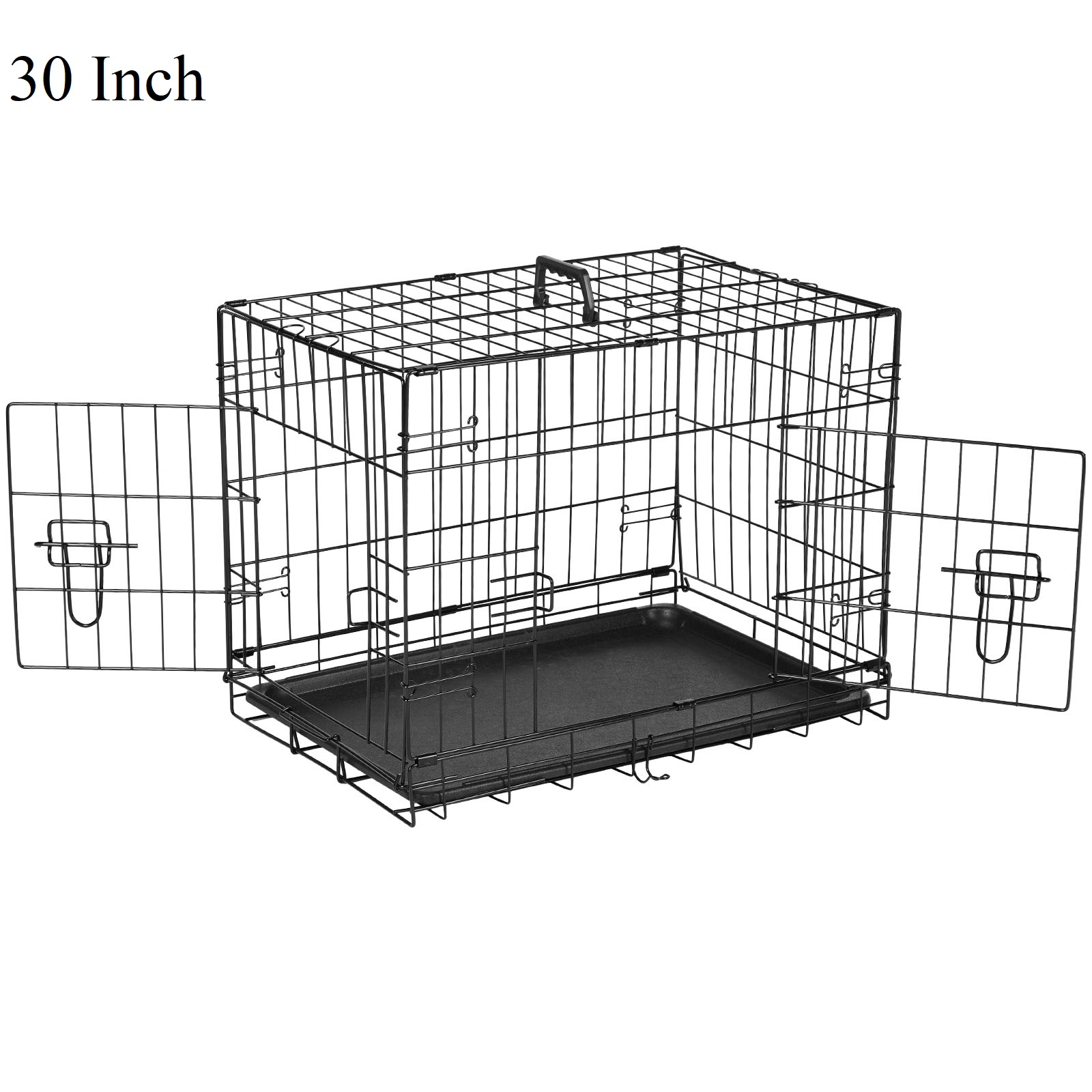 SEGAWE Heavy Duty Metal Dog Crate – Folding 2-Door Kennel With Tray Pan – 30/36/42 Inch – XXL – Black