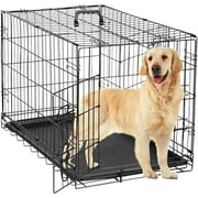 Double Door Dog Crate with Divider Panel 36 Inch Folding Metal Wire Dog Cage with Plastic Leak-Proof Pan Tray, Pet Kennel for Indoor