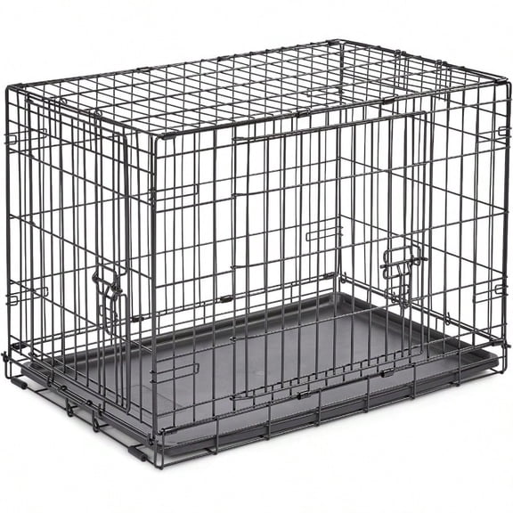 Double Door Folding Metal 30Inch Dog Crate Enhanced Security Includes LeakProof Pan Divider Panel For MediumSized Breeds