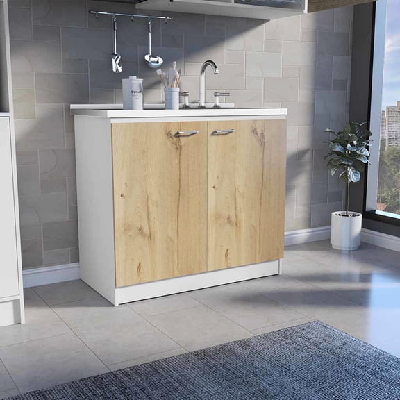 Double Door Freestanding Kitchen Sink with Two Shelves | Practical for Kitchen Setup | FSC Certified Materials | Simple to Assemble