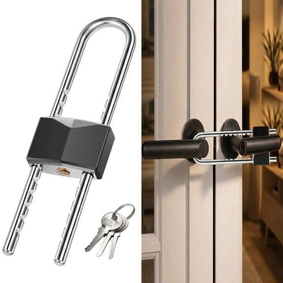 Double Door Lock for French Doors, Adjustable Long Shackle Security Lockout Device with Keys, Heavy Duty Quenched Steel Childproof & Dementia Safety Lock for Interior Exterior French Doors, Pantry, R