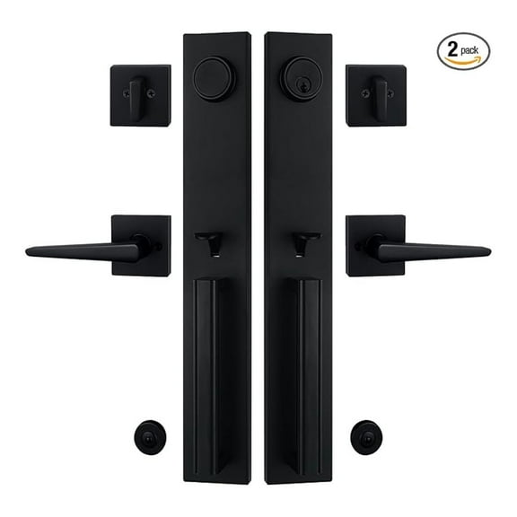 Double Door Handlset for Front Door in Matte Black (Keyed Entry Handle and Dummy Hanlset Set),MDHST2016DB-DOUBLE