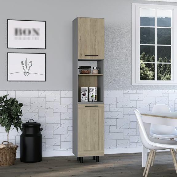 Double Door Kitchen Pantry - Pine, Six Shelves Extra Storage For Kitchen, Garage, Laundry Room, Closet Uncomplicated Assembly Pine With Doors Space Suitable Easy Technique