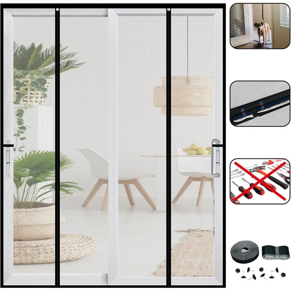 Double Door Mesh Screen Magnetic Closure Heavy Duty for Sliding Door 74" x 80" Extra Long Magnet Bug Screens for French Doors, Self Closing Fiberglass Mosquito Net for Doorway, Keep Bugs Out
