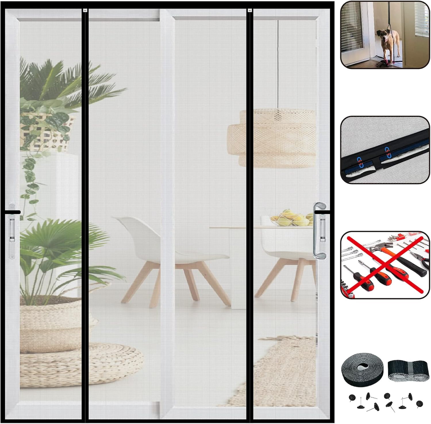 Double Door Mesh Screen Magnetic Closure Heavy Duty for Sliding Door 80 ...
