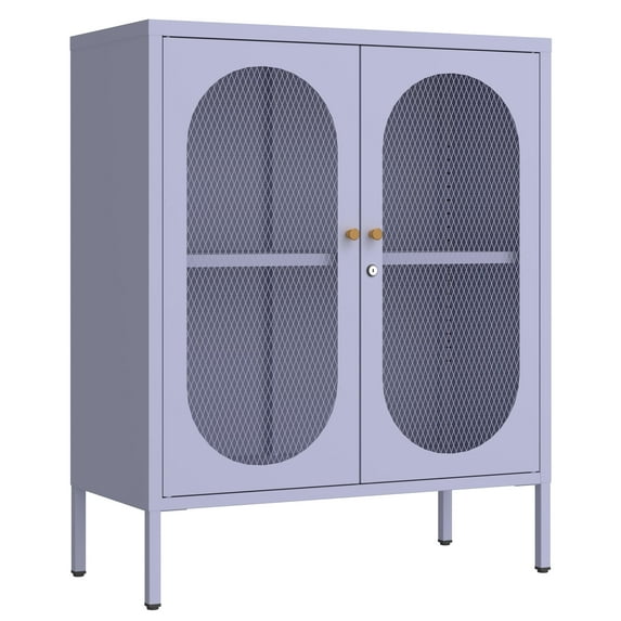 Double Door Metal Storage Cabinet Adjustable Shelves Multifunctional Bathroom Mesh Door Cabinet Suitable for Home Entryway Hallway and Office Purple Size: 33"H X 29.5"W X 13.8"D