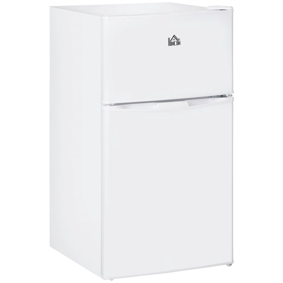 Double Door Mini Fridge with Freezer, 3.2 Cu.Ft Compact Refrigerator with Adjustable Shelf, Adjustable Thermostat and Reversible Door for Bedroom, Dorm, Home Office, White