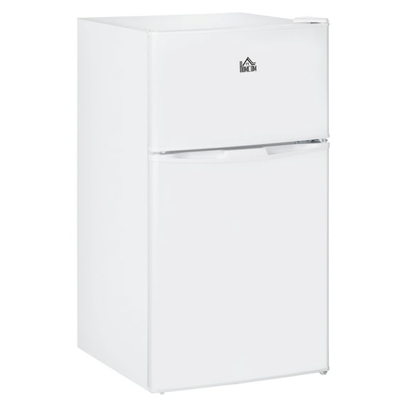 Double Door Mini Fridge with Freezer, 3.2 Cu.Ft Compact Refrigerator with Adjustable Shelf, Adjustable Thermostat and Reversible Door for Bedroom, Dorm, Home Office, White