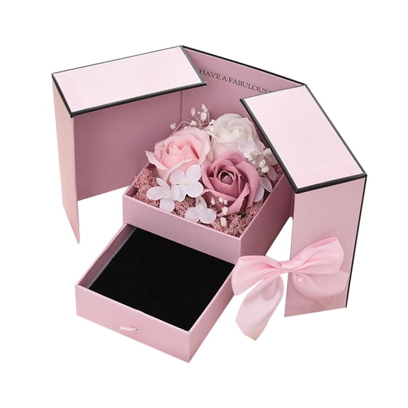 Double Door Opening Rose Jewelry Gift Box with Decorative Bow, Eternal Flower Present Box for Valentine's Day, Creating a Luxurious and Romantic Unboxing Experience for Special Gifts