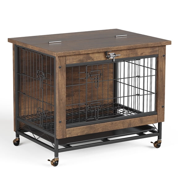 Double-Door Pet Crate Furniture, 26 Inch Wooden Dog Kennel with Removable Tray, Indoor Dog House Table for Small Medium Dogs