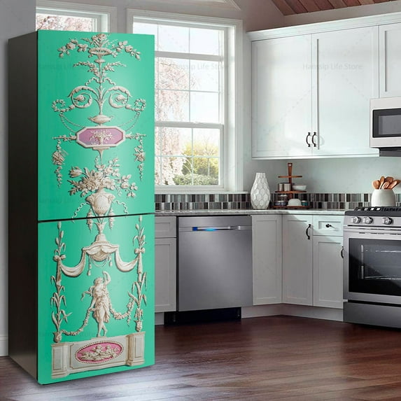 Double Door Refrigerator Sticker Vinyl PVC Waterproof Refrigerator Creative Decoration Beautificatio