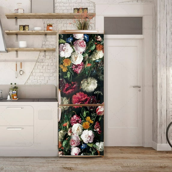 Double Door Refrigerator Sticker Vinyl PVC Waterproof Refrigerator Creative Decoration Beautificatio