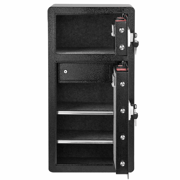 Double Door Safe Box 5.5 cu.ft - Key & Password Lock, Fireproof Bag, LED Light, Adjustable Divider - Home & Hotel Security