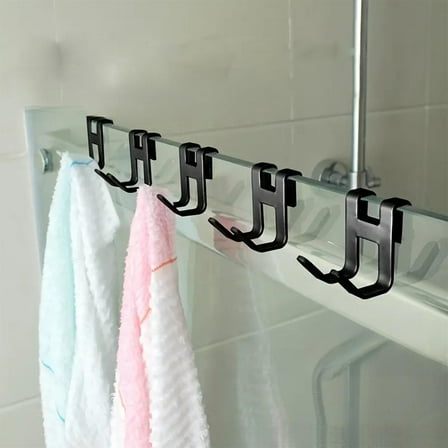 Double Door Over Shower Hook | Drilling-Free Aluminum Hanger | Rust-Resistant Frameless 0.32 Inch | Compact Double Hook | Holds Towels Robes | 1 2 4 Pack | Bathroom Organizer