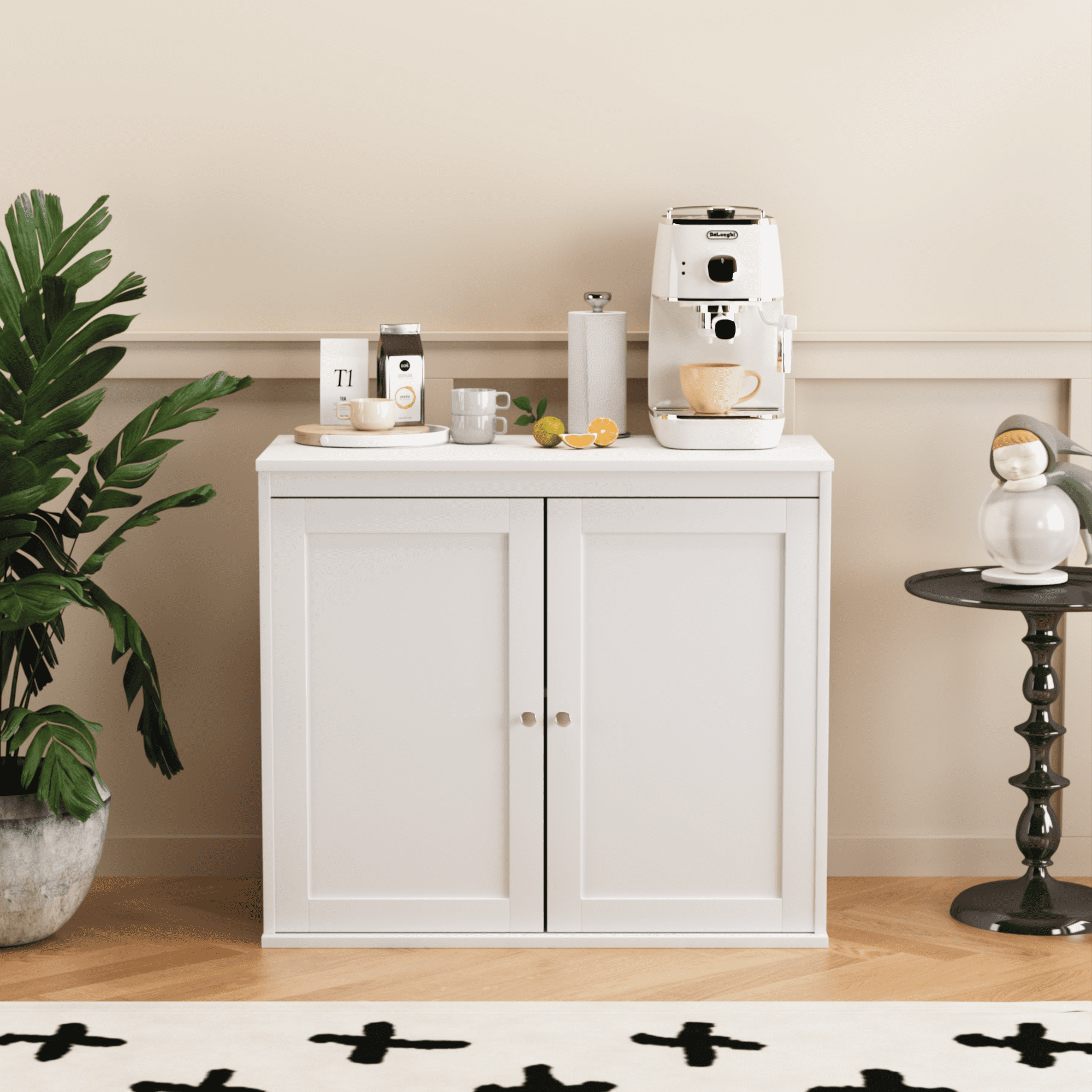 Double Door Storage Cabinet, Adjustable Shelves Kitchen Coffee Bar Cabinet, Anti-Tip Sideboard Buffet for Dining Room Living Room Entryway