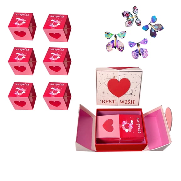 Double Door Surprise Gift Box Explosion with Butterflies Pink Envelope Money Box , Christmas Gifts Birthday Surprise - 2023 Pop-Up Folding Bouncing Gift Box (Double Door 6 Boxes Set)